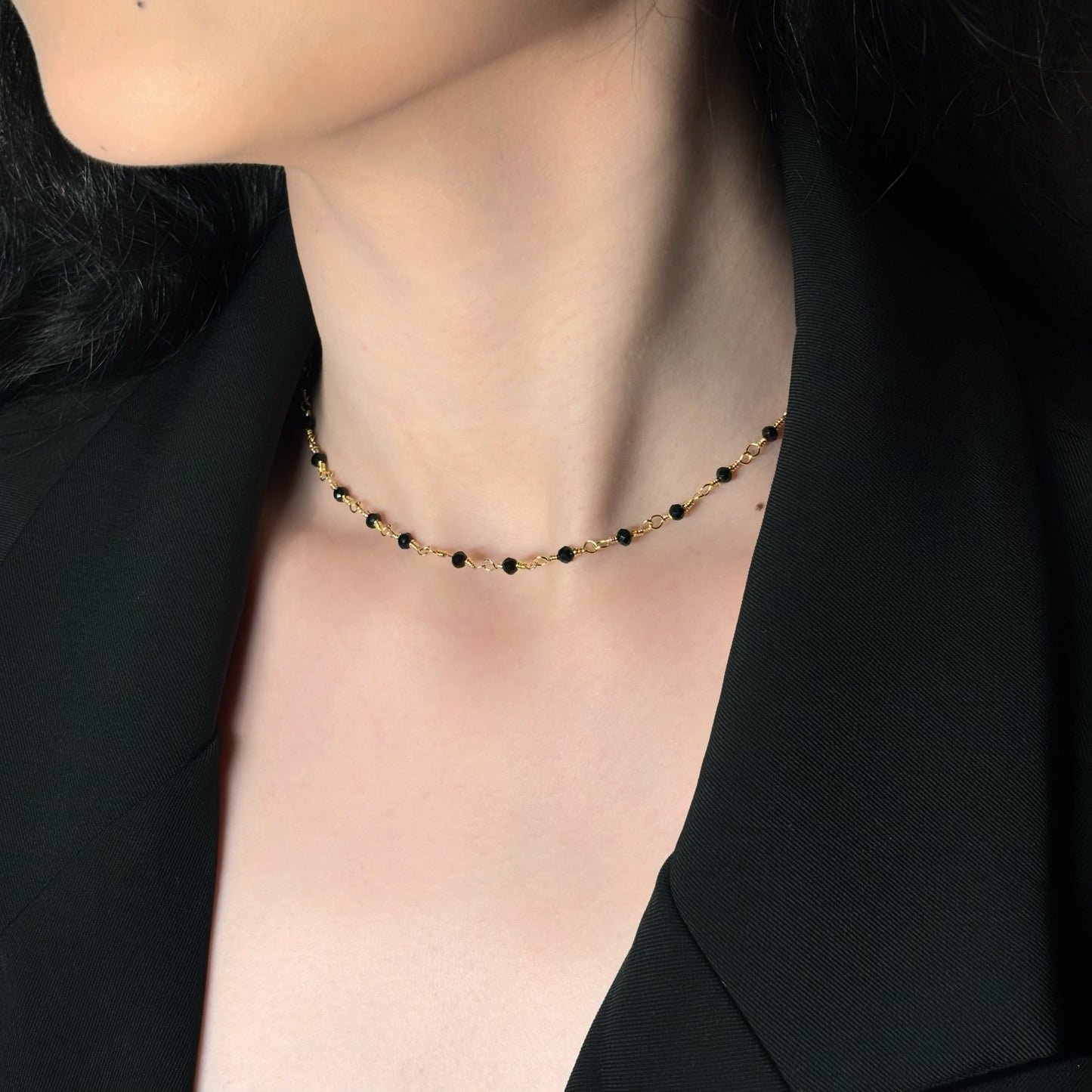 Onyx Beads Gold Stacking Necklace