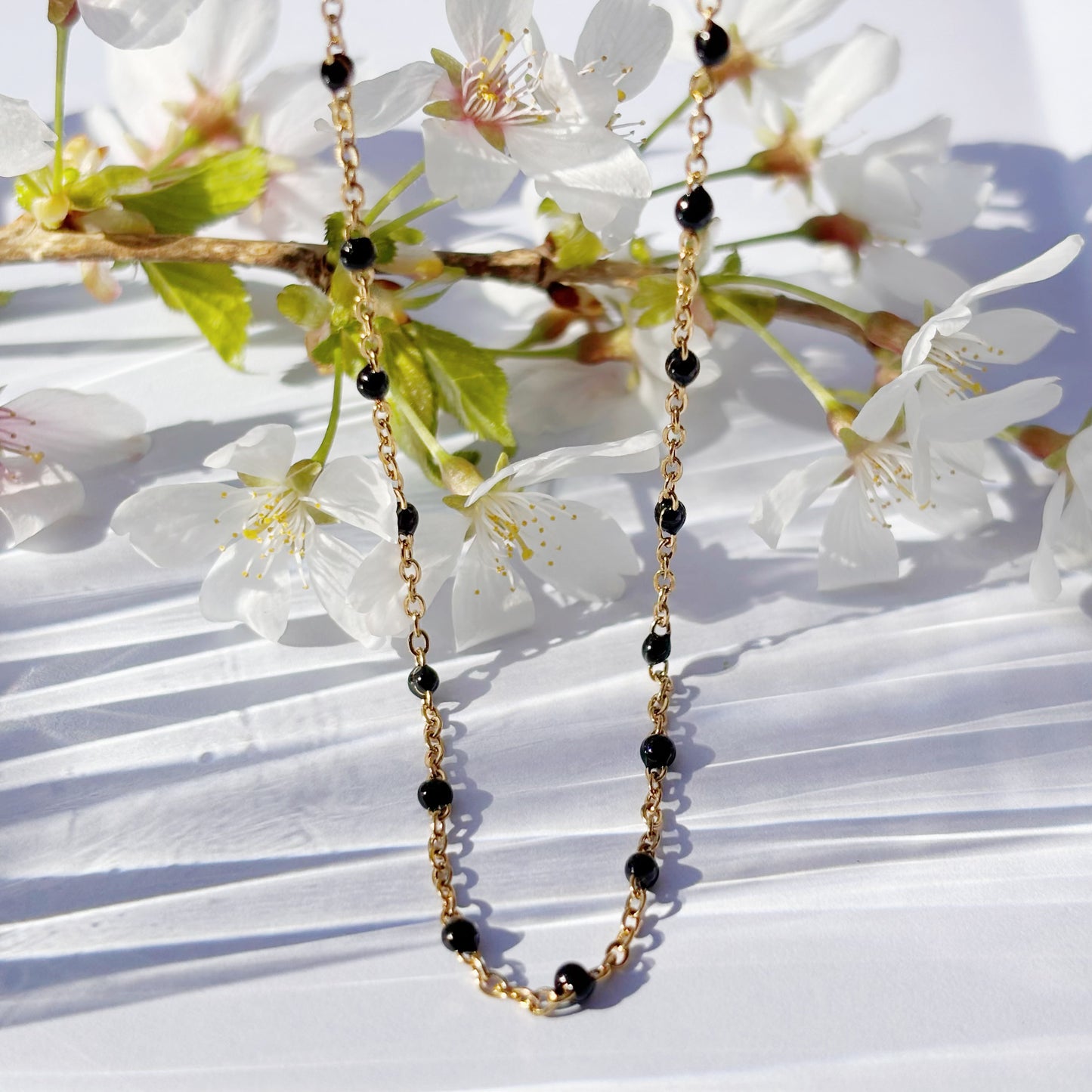 Onyx Beads Gold Stacking Necklace